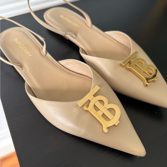 Burberry Anderton TB Monogram Leather Slingback Point-Toe Ballerina Flat SZ 37 - Picture 4 of 9
